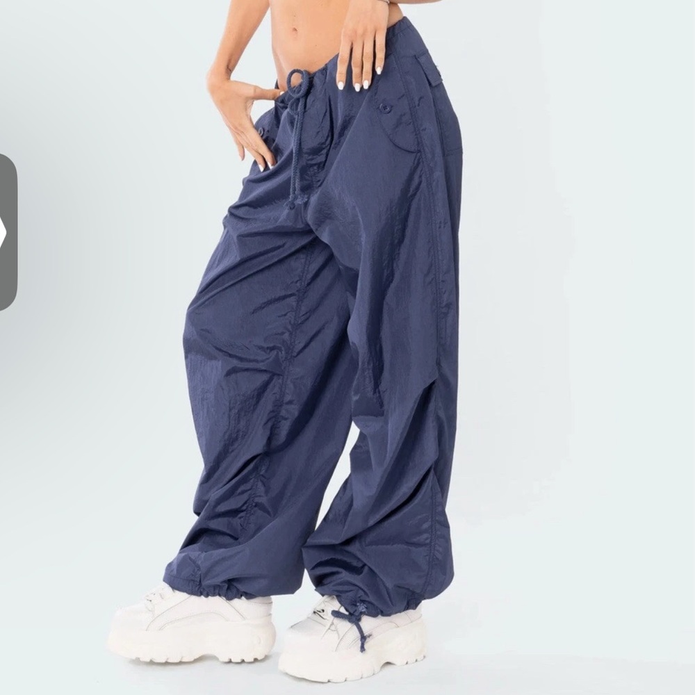 Edikted Parachute Pants Women XS/S Blue Low Rise Wide Leg Baggy 90s Y2K Grunge